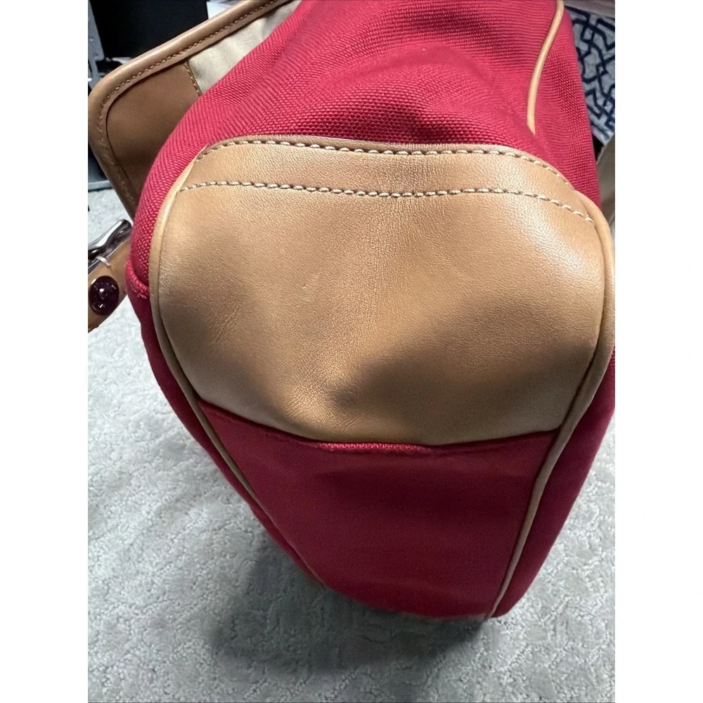 COACH Voyager Red & Tan Canvas‎ /Leather Messenger Laptop Bag School Work Travel